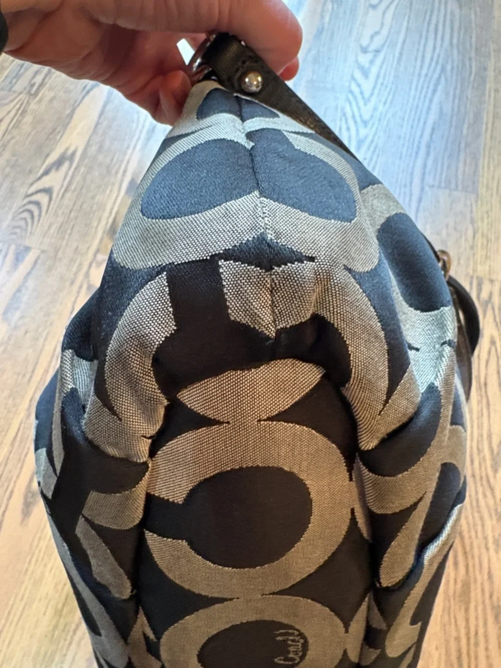 Coach Madison Sophia Satchel bag in black Op Art lured fabric w/leather trim